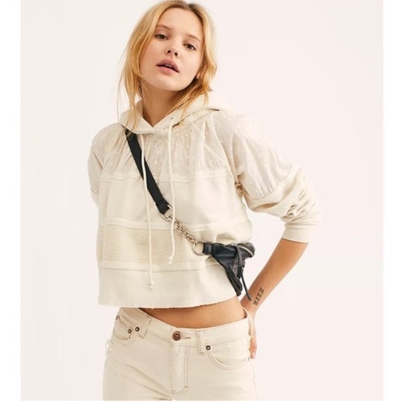 *NWOT* FREE PEOPLE Piper Pieced Crop Hoodie in Ivory — S - Picture 2 of 4